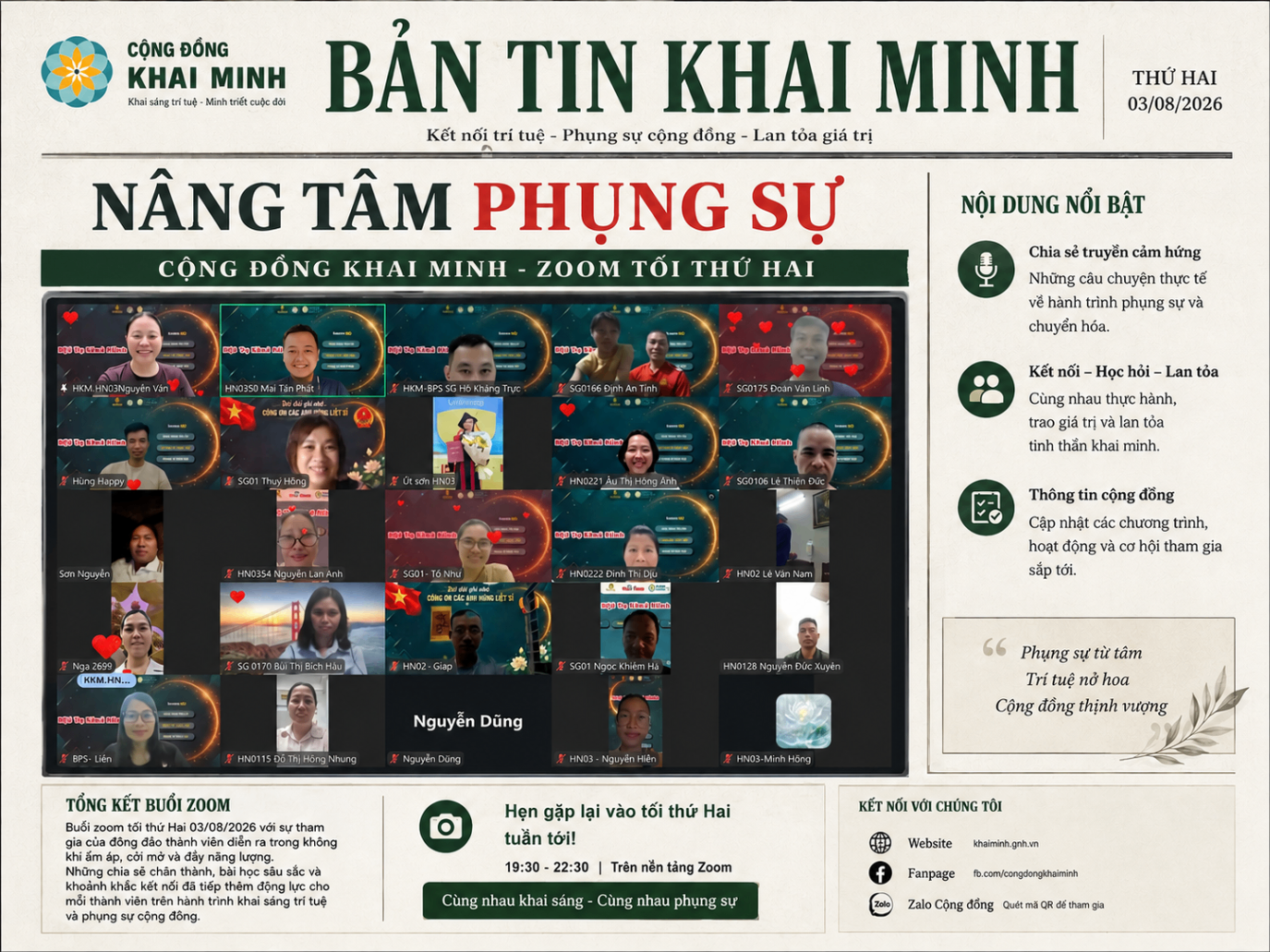 Bản tin Khai Minh| Buổi Zoom đào tạo Nâng tầm Phụng sự cộng đồng 03-08-2026